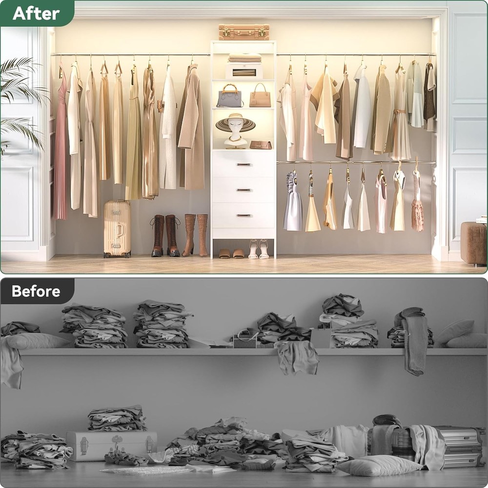 96'' Closet Organizer System W/ 3 Hanging Rods 8FT Closet Storage