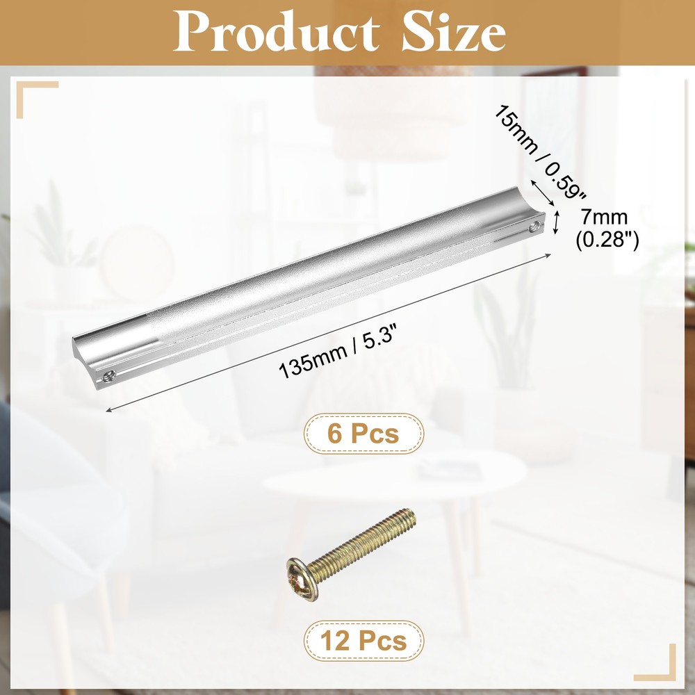 6Pcs Drawer Pulls, 5"(128mm) Hole Spacing 5.3" l Kitchen Handles, Silver Tone