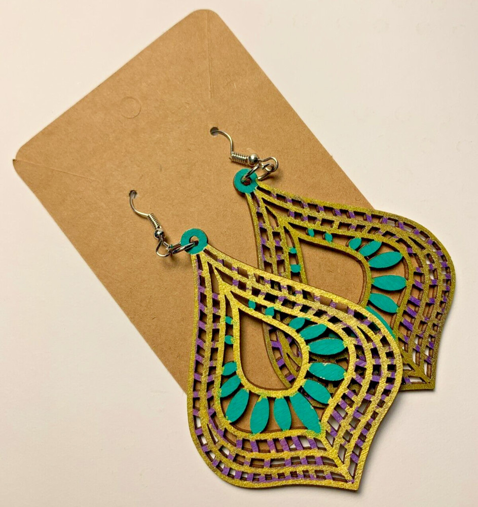 Handmade painted wood dangle earrings