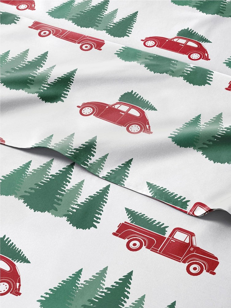 King Christmas Tree Set - Holiday Xmas Pattern Bedding Set - Deep Pockets - S...