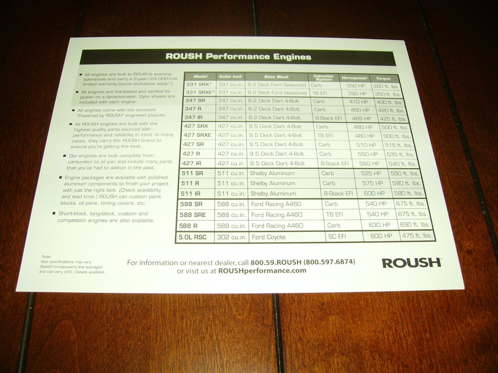2015 ROUSH PERFORMANCE ENGINES DOUBLE SIDED SALES SHEET / BROCHURE