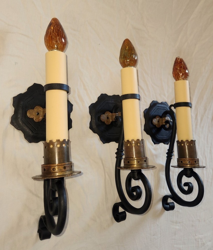 3 ea. antique handmade wall sconces from 1910s, rewired, cleaned, refurbished.