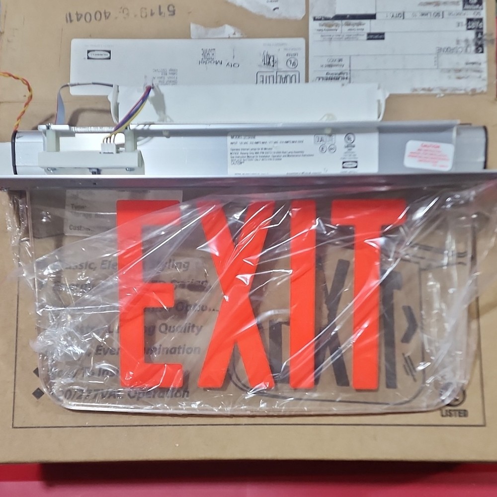 Dual-Lite EV4R LED Ceiling Mount Plastic Exit Sign Red Letters