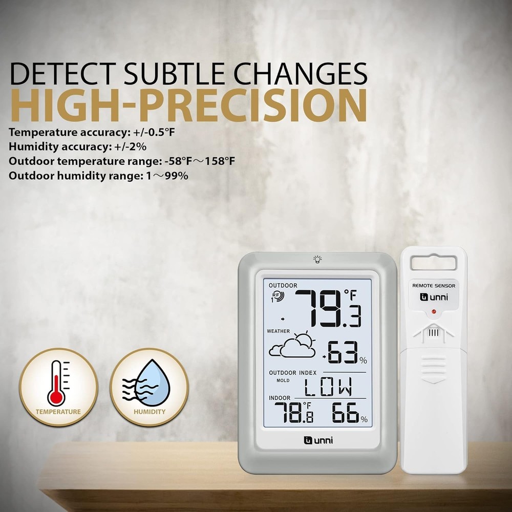 High-Precision Wireless Weather Station with Remote Sensor & Backlight Display