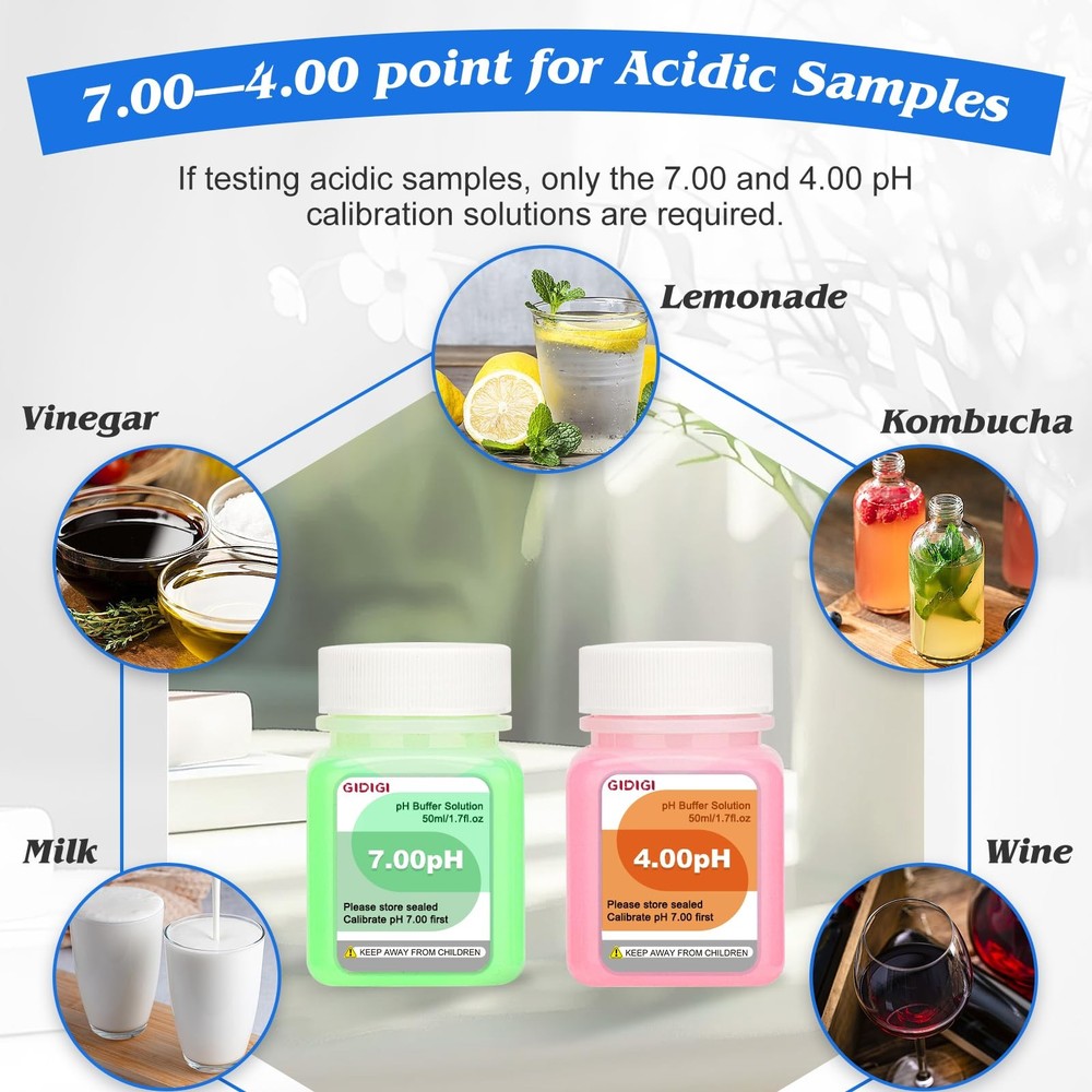 pH Calibration Solution Kit (4,7,10 pH Buffer Solution) & pH Electrode Storag...