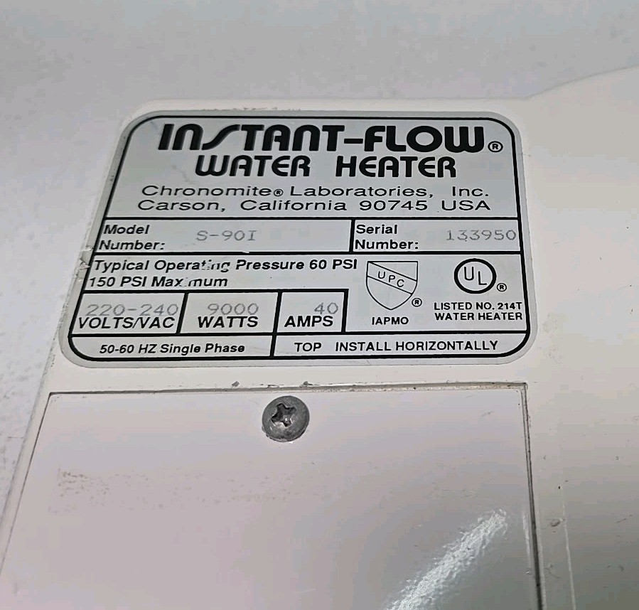 Chronomite S-90I-220-240V Instant-Flow Tankless Water Heater 40 Amps 9000 Watts