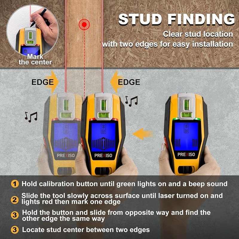 2-in-1 Stud Finder Laser Level Rechargeable Multi Surface Tool Wall Scanning New