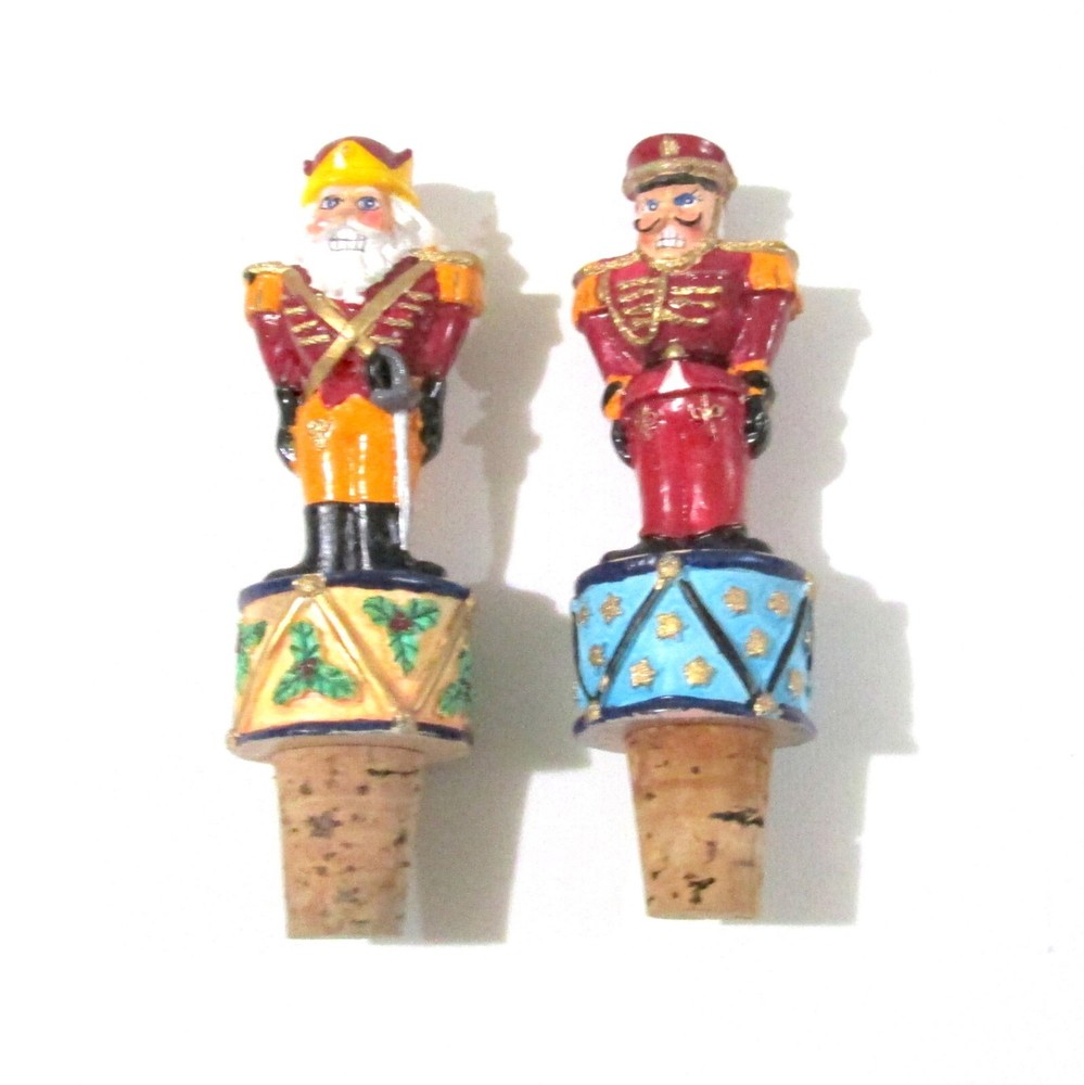 Christopher Radko Nutcracker Wine Stopper Set Two Holiday Figure Stoppers