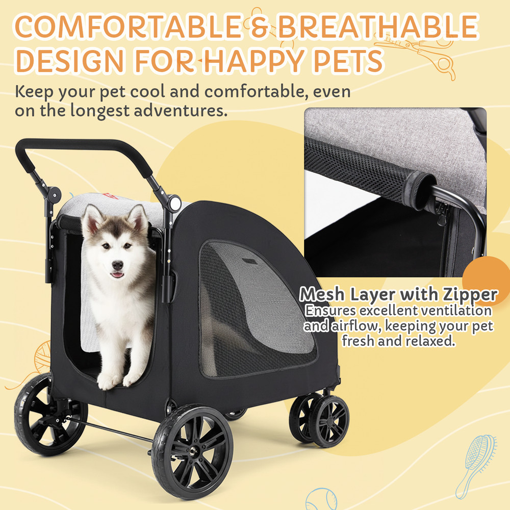Danrelax Large Pet Stroller for Large/Medium Dogs, 77 lb Capacity