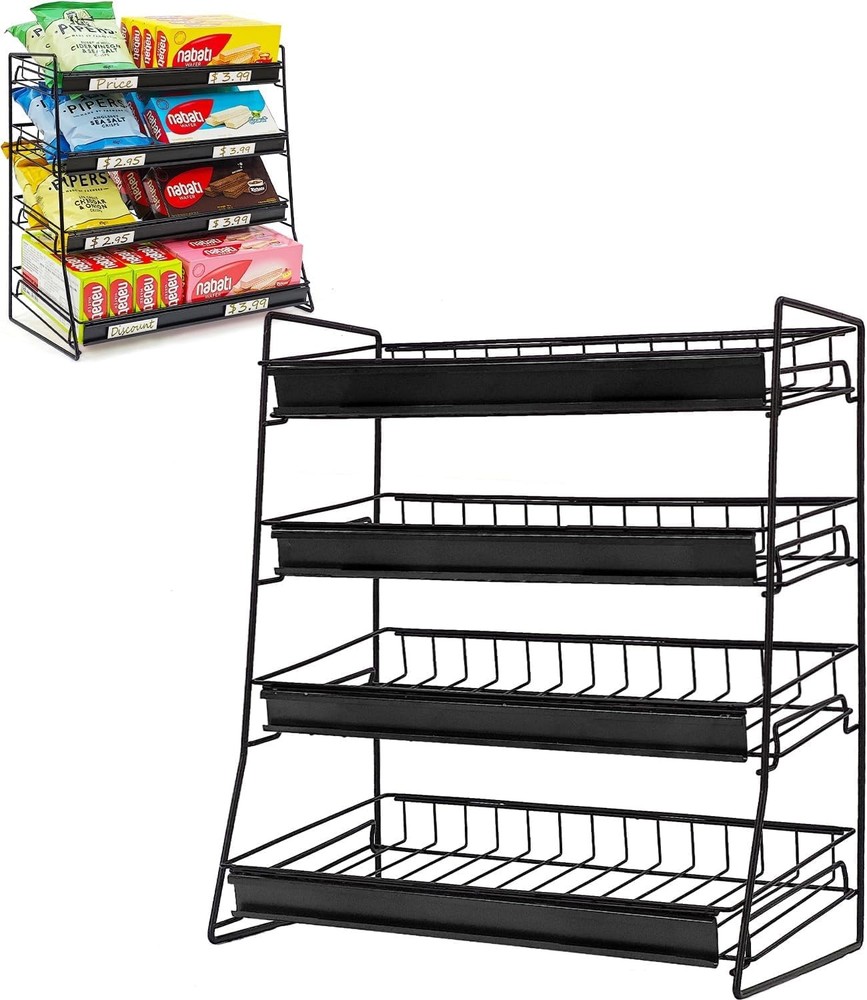 Candy Display Rack, 4 Tier Organizer, Snack Organizer for 4 Tire, Black