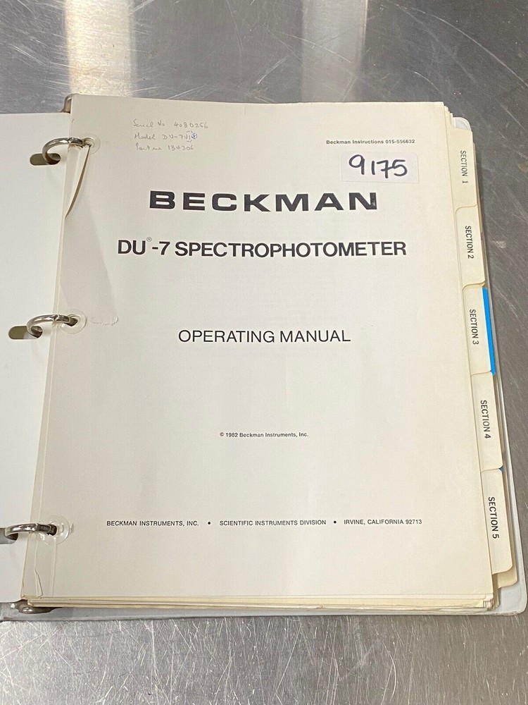 Beckman DU-7 Spectrophotometer UV-visible - Users Guide / Instruction Book