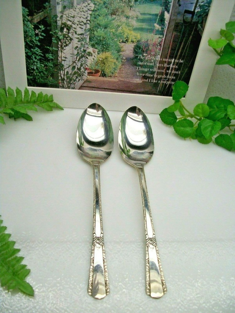 2  International  Rogers  ROYAL PAGEANT  Silverplate  Solid Serving Spoons 1937