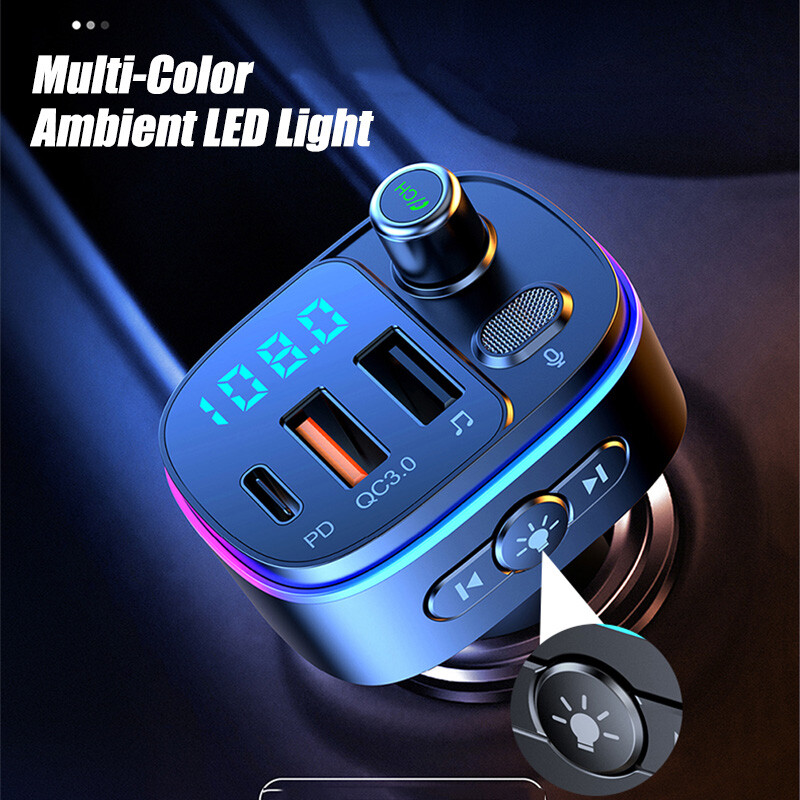Bluetooth5.0 FM Transmitter In-Car HandsFree MP3 Player for Samsung S21 S20 NOTE
