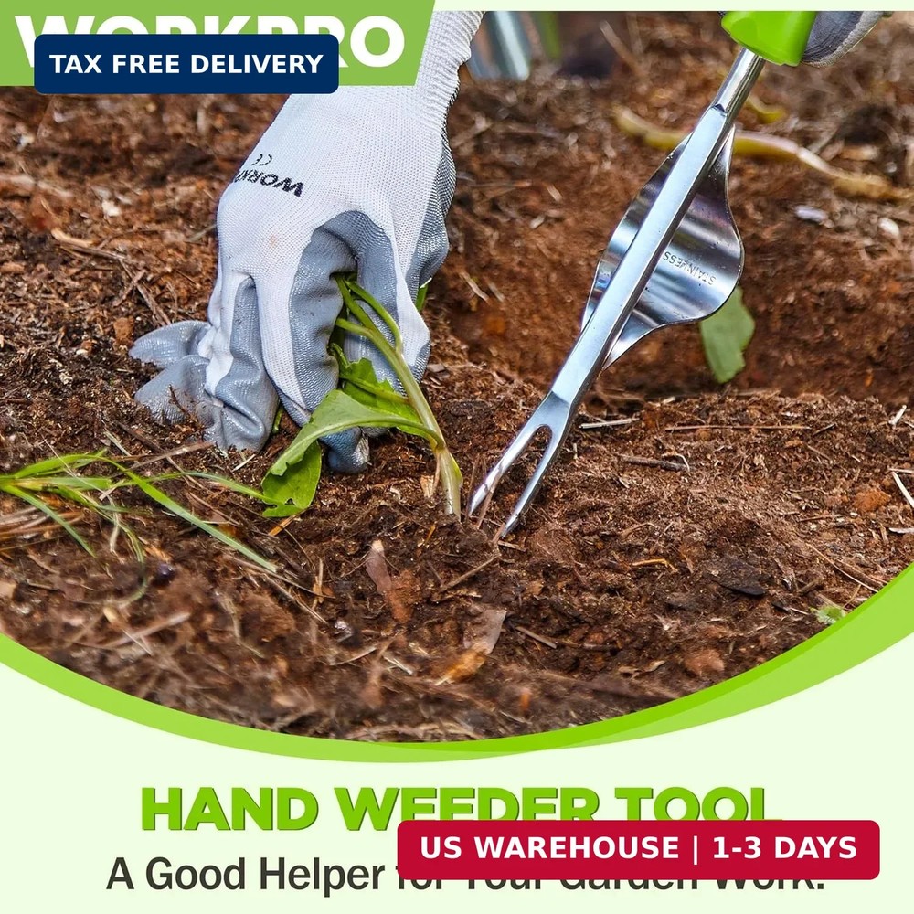 WORKPRO Weed Puller Tool, Metal Leverage Base and V-Shaped Forks for Easy Weed R