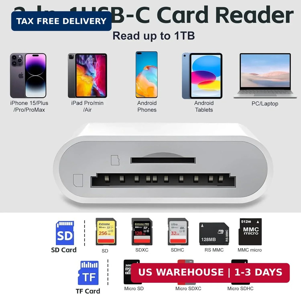 USB C SD Card Reader, Type C SD Card Reader, Supports SD and MicroSD Memory Card