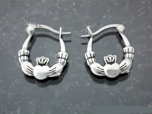 Classical Medium Double Sided Stainless Steel Claddagh Hoop Earrings