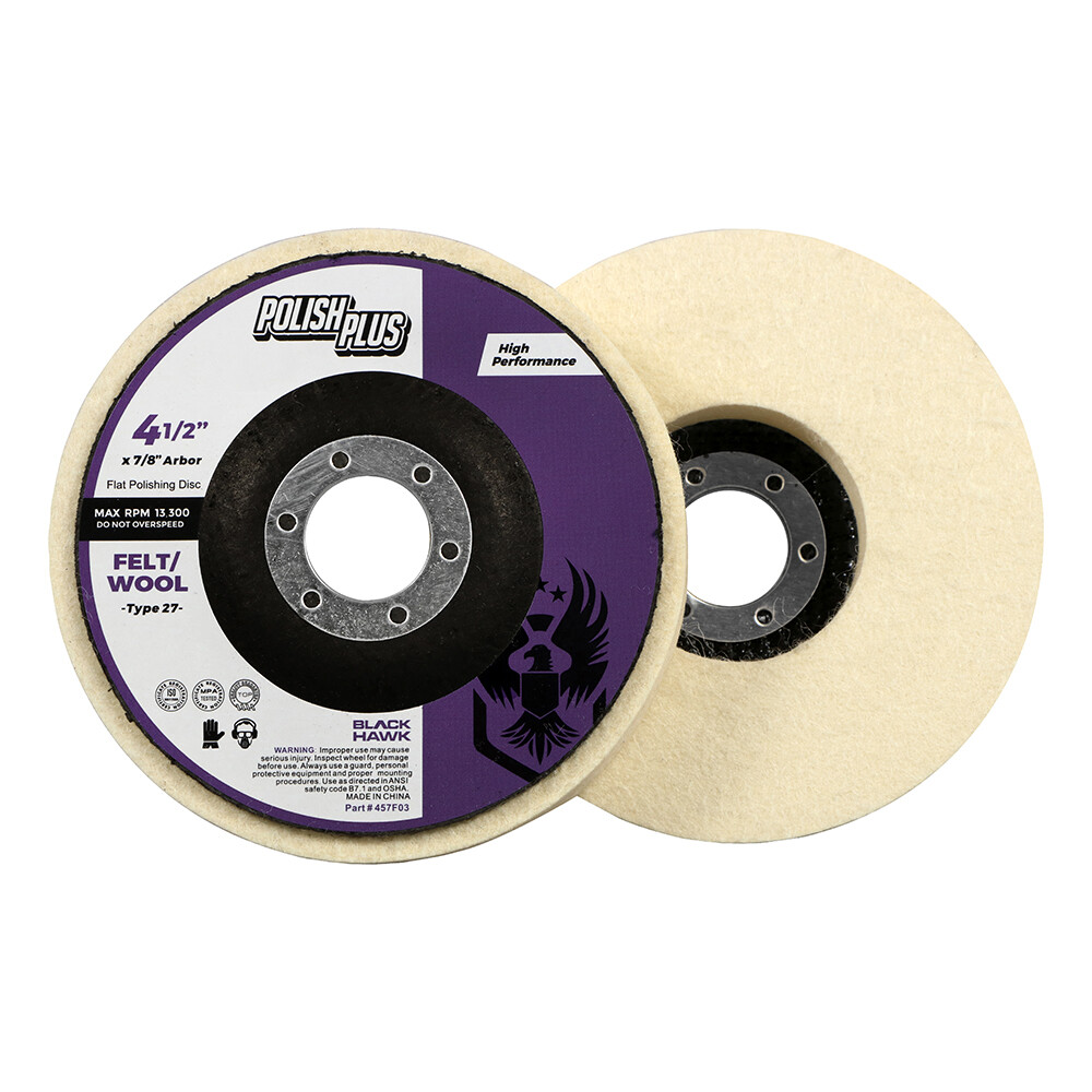 10 Pack - 4.5" x 7/8" BHA Polish Plus Felt Extra Thick XL Flat Buffing Discs