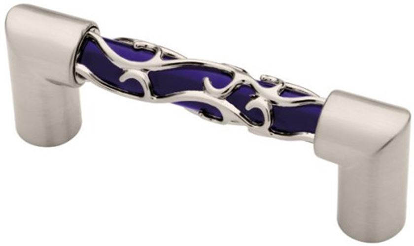 3" Crystal Lace Bar Pull Satin Nickel & Blue