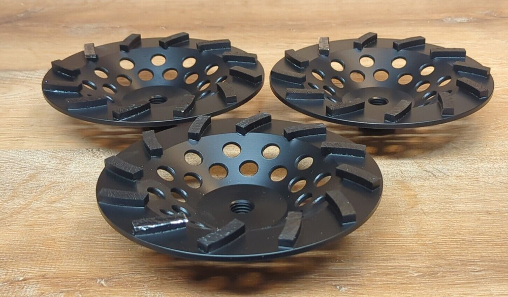 (3) 7" Long Threaded Arbor 12 Segment Turbo Cup Wheel 30/40 Grit