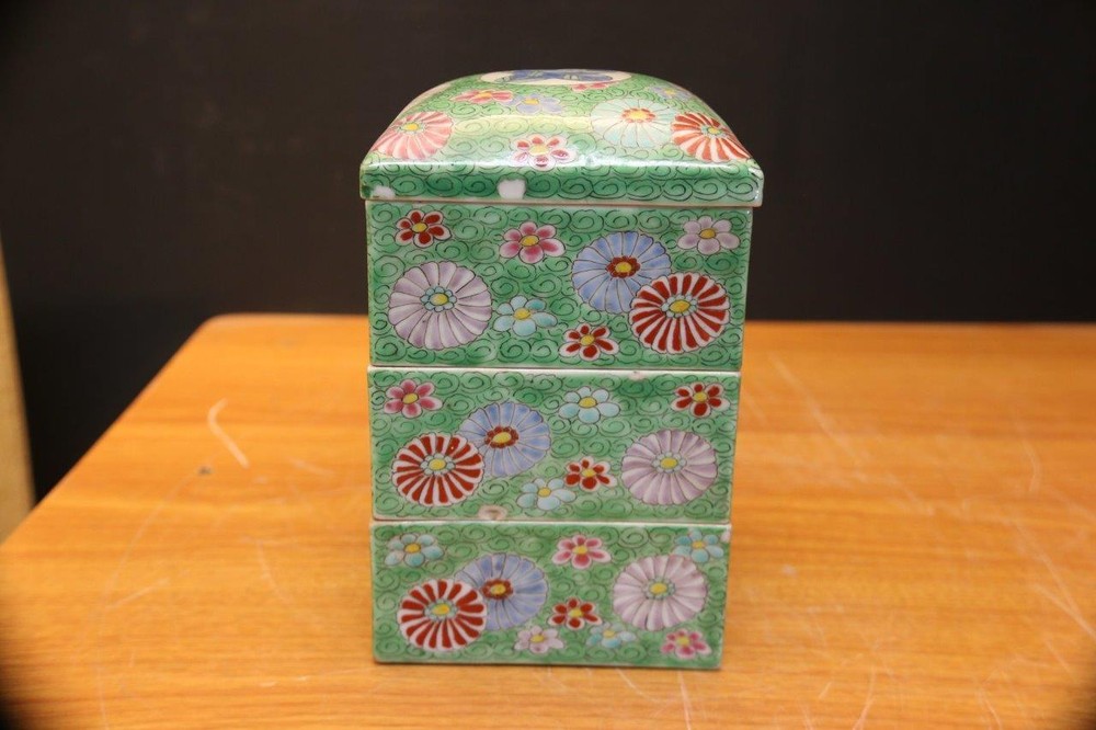 Antique Japanese porcelain stackable box Porcelain Stackable box.