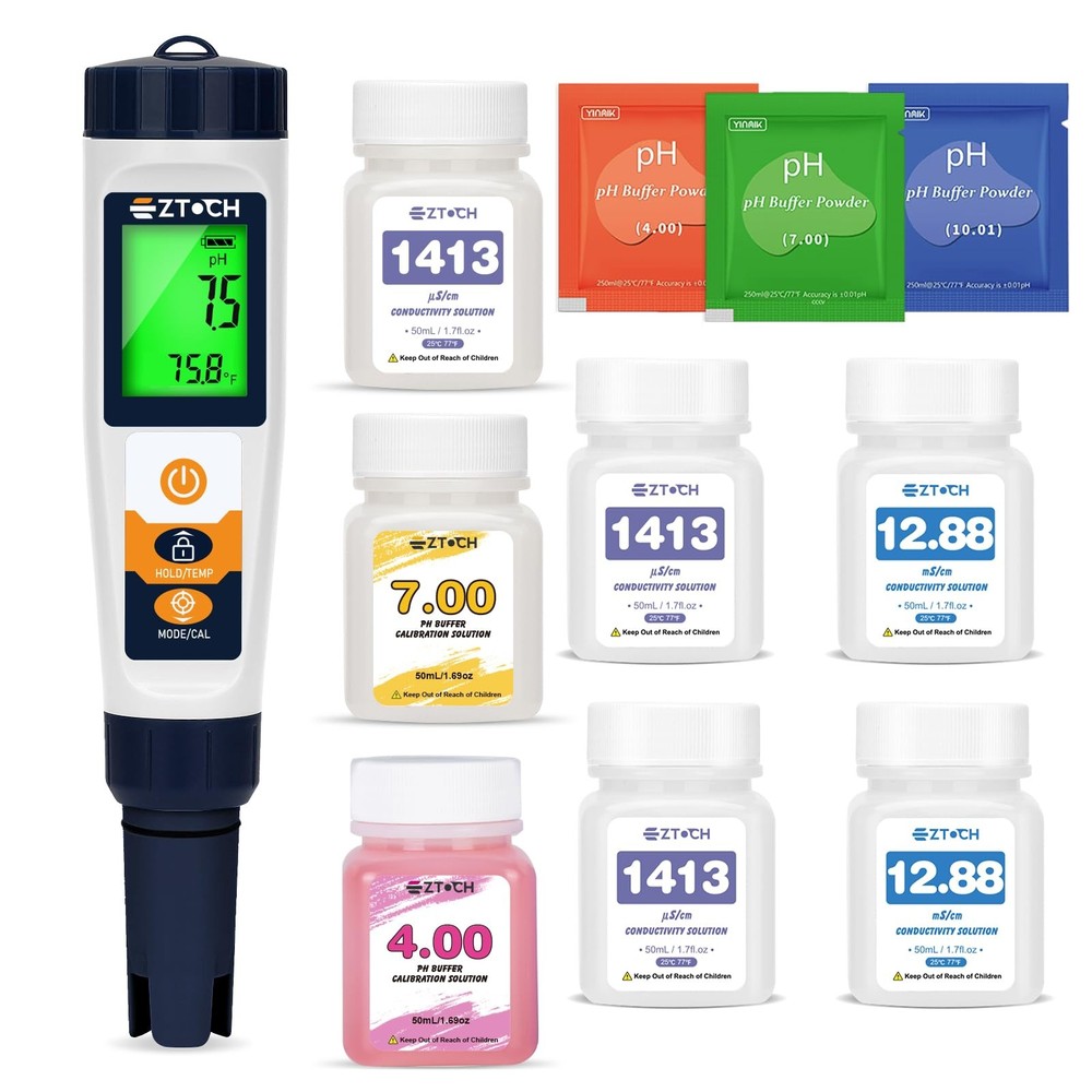 6 in 1 pH H2 Meter with EC Calibration Solution, Extra 1413μS/cm...