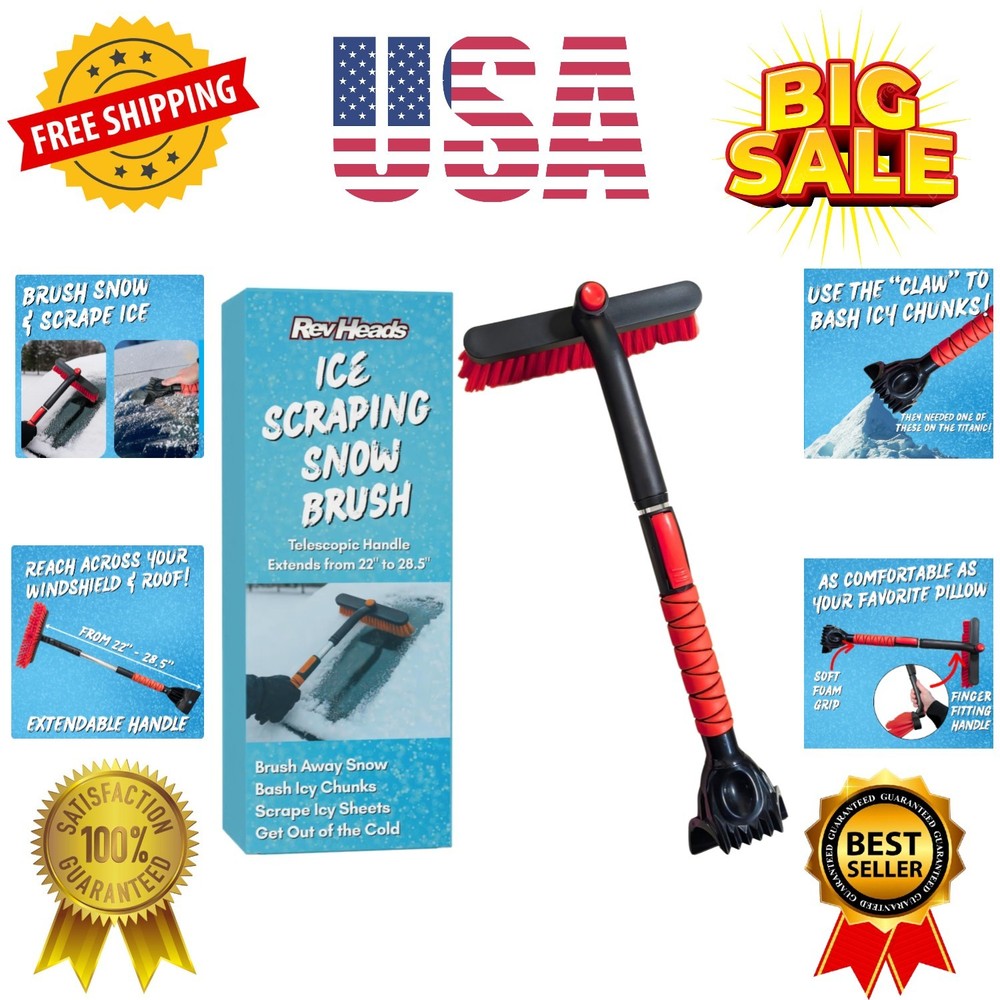 Ice Scraper for Car Windshield with - Telescopic Handle to 28" - Brush End to...