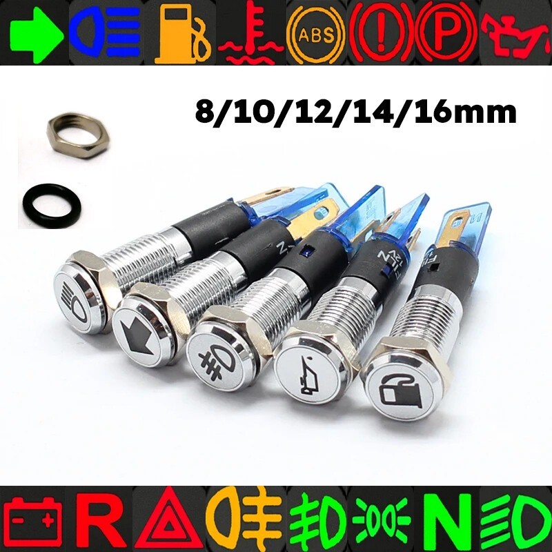 8 10 12 14mm Led Warning Pilot Light 12V LED Dash Panel Indicator Lamp Car Van