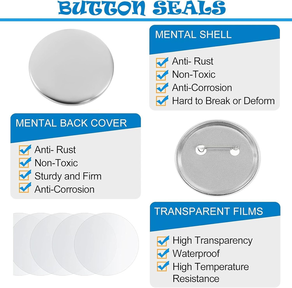 Button Maker Supplies, 100 Sets 58Mm/2.25 Inch Pin Making Kit for Button Maker M