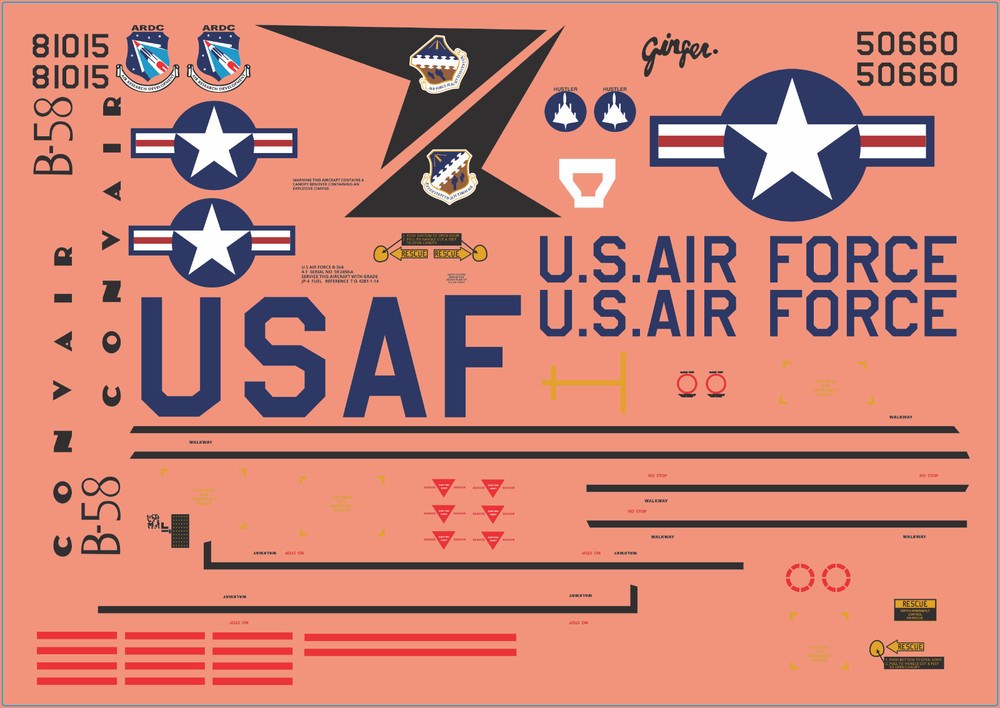 B58 Hustler Aircraft Decals Decals – Multi-Scale Waterslide Decals