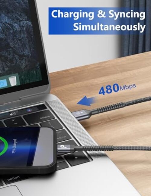 iPhone Charger Cable 2Pack Nylon Braided Lightning 6FT Grey USB A to Lightning