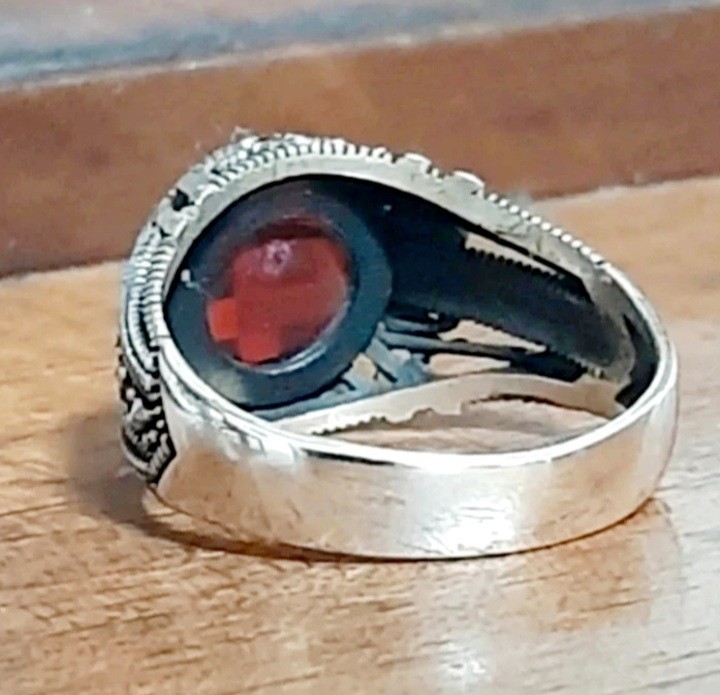 MENS 925 SILVER RING Red Tourmaline Solitaire Ruby Sterling Ring $