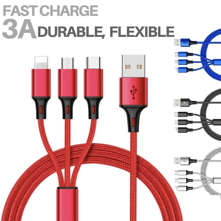 LOT NEW USB Charging Cable Universal 3 in 1 Multi Function Cell Phone Charger
