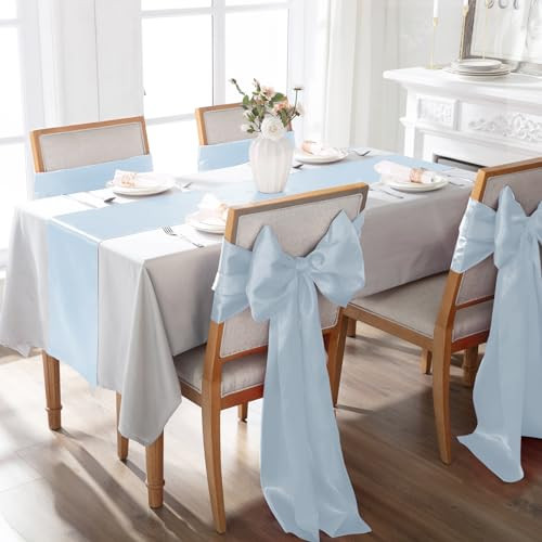 2 Pack Light Blue Table Runners 12 x 108 Inch, Rectangular Smooth Satin Silk