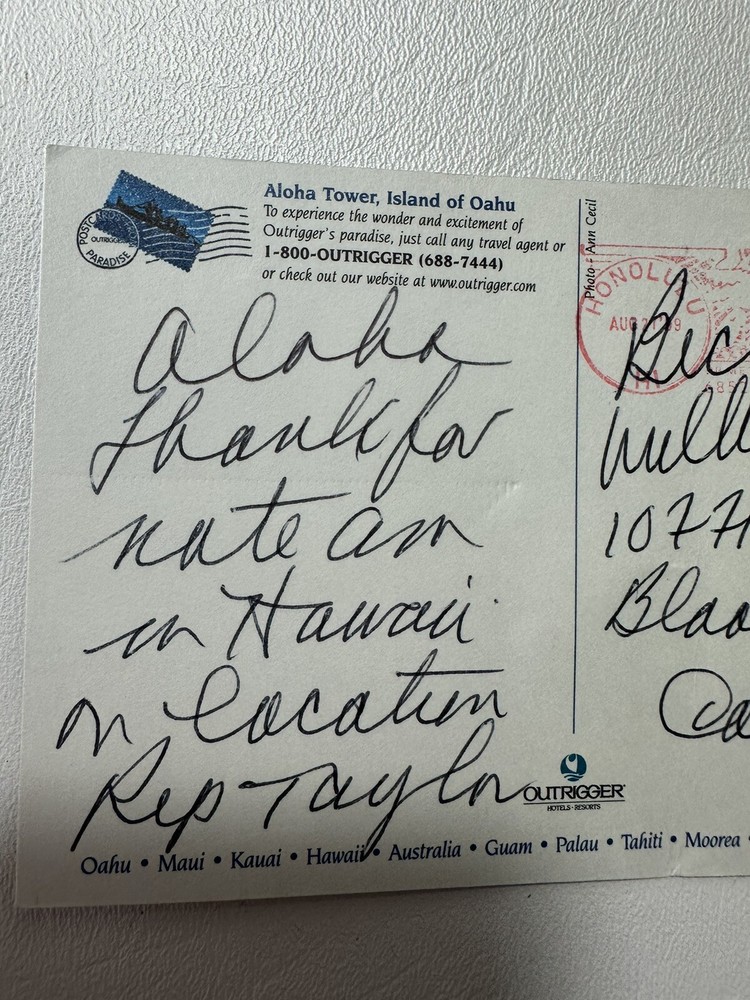 RIP TAYLOR signed AUTOGRAPH Postcard From Hawaii