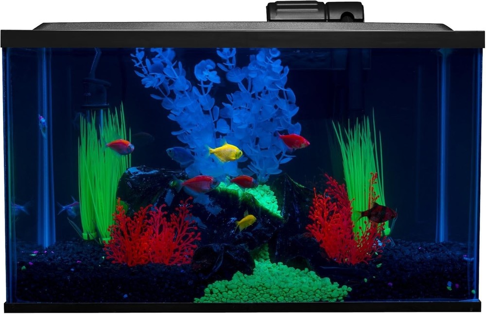 GloFish Crescent Aquarium Kit 5,10 Gallons, Includes Hidden Blue LED Light