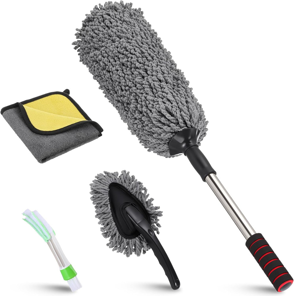 4 Pcs Large Car Duster Set Microfiber Dust Cleaning Sets with Extendable Handle