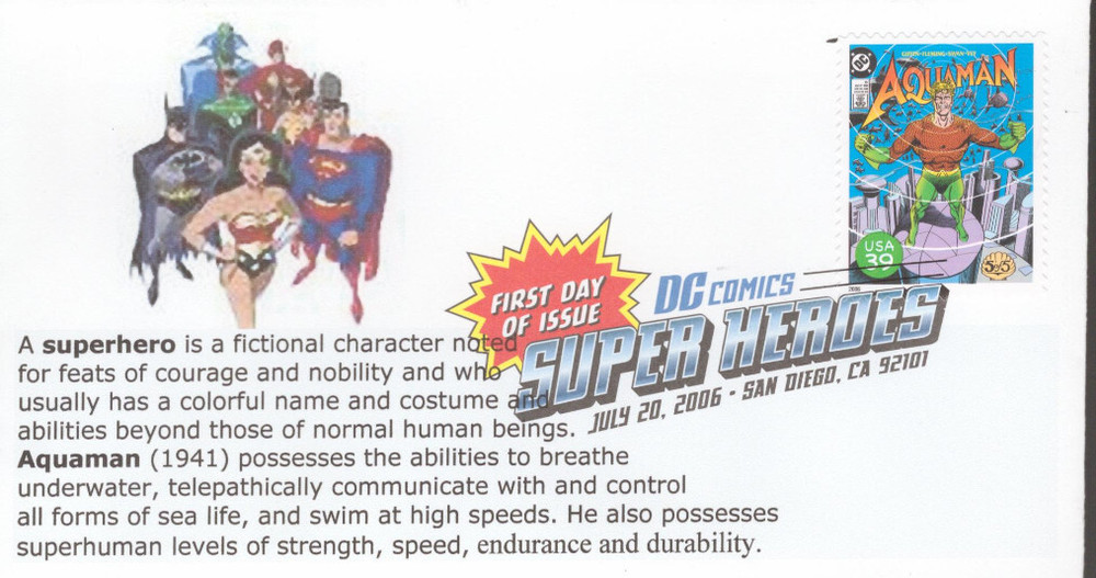 2006 First Day of Issue - DC Comic Heros - Aquaman - ??? Cachet