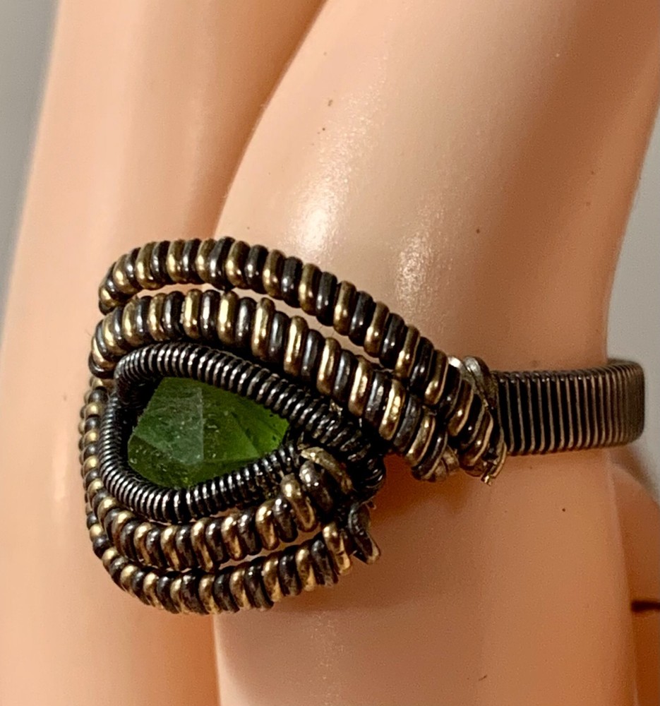 Copper Wrapped Natural Emerald Stone Ring Size 8