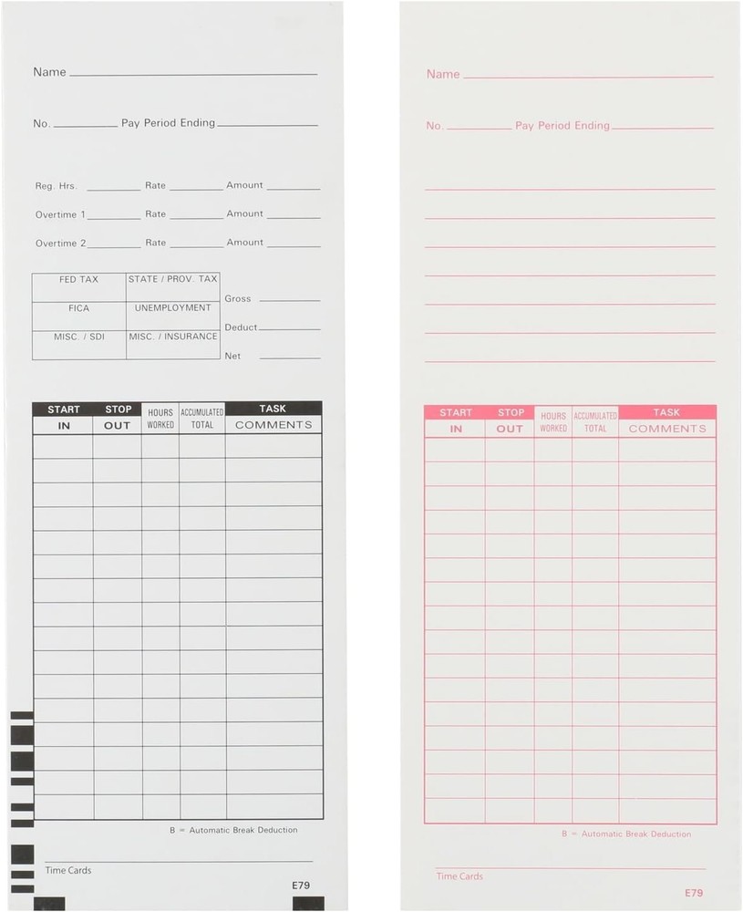 Time Cards for 7000E/7500E，E79-200PCS Black/Red