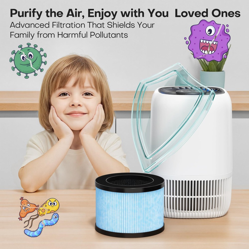 2-Pack Replacement Filter, 4-in-1 H13 True HEPA & Efficiency Activated Carbon...