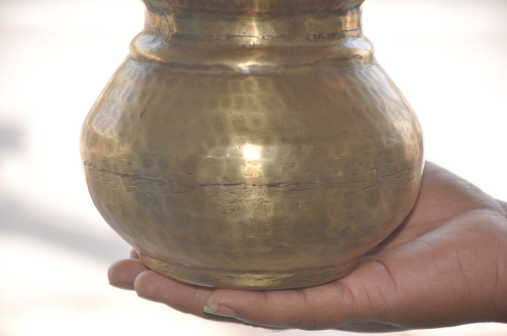 Vintage Brass Hammer Work Solid Unique Shape Handcrafted Flower Vase/Pot