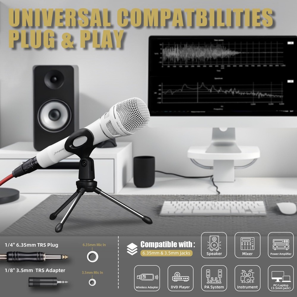 SonixForce Dynamic Microphone - Premium Handheld Wired Mic with 16ft A-White