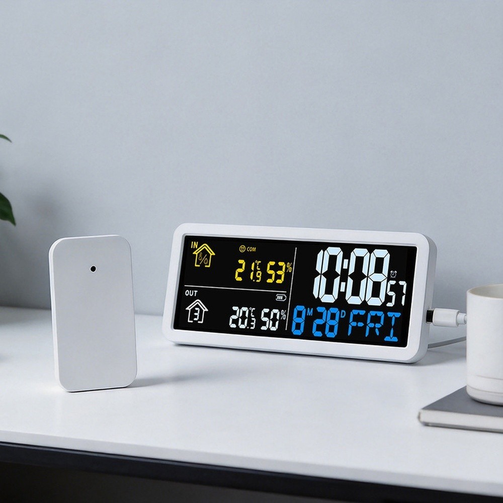 Multi Function Digital Wall Clock Indoor Outdoor Temperature Humidity Indicator