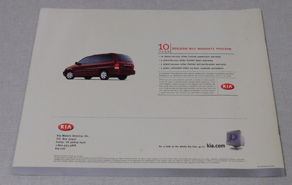 2002 Kia Sedona advertsing brochure