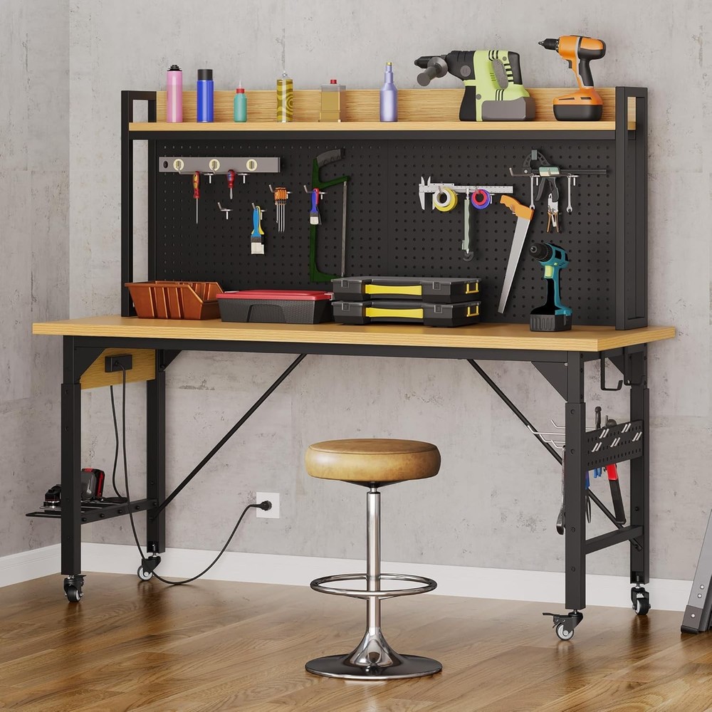 DWVO Workbench 48in Rolling AC Outlet Pegboard