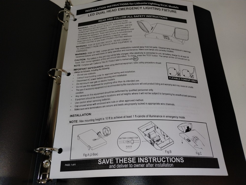Lithonia Lighting EU2C Emergency LED Light, VGC, Wall Or Ceiling Mount, Hardwire