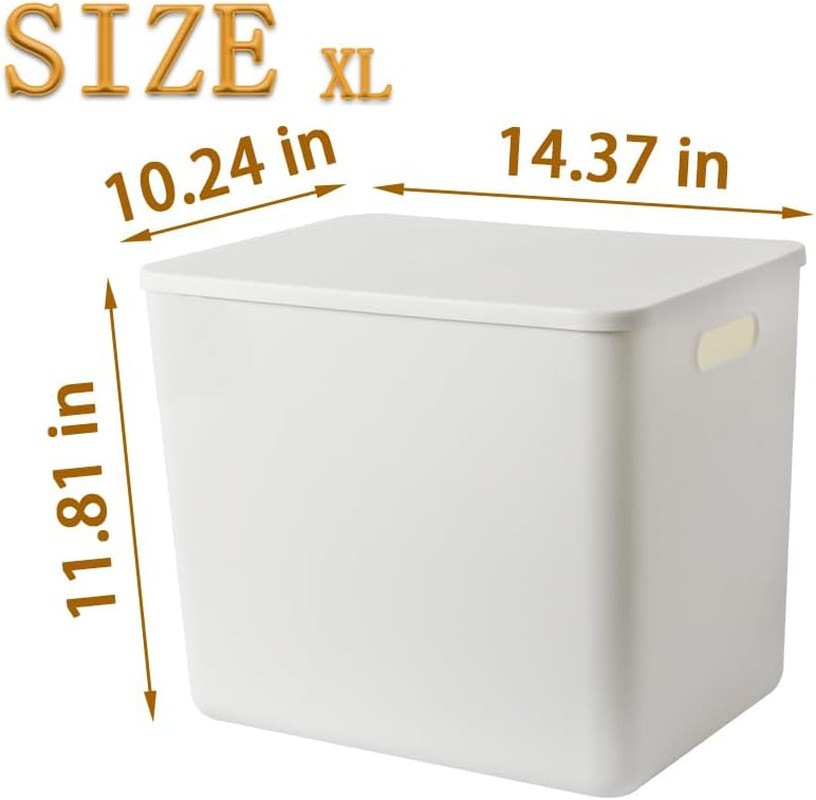 4 Pack Large Plastic Laundry Basket/Hamper with Lids and Handle，White Storage Bi