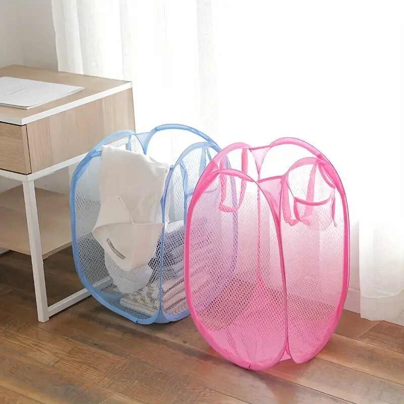2 Pc Multi Purpose Pop-Up Mesh Laundry Hamper Basket Fits Anywhere Toys Sporting