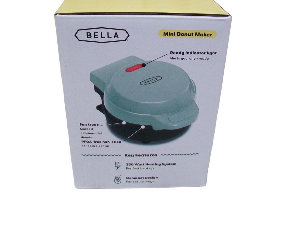 Bella Mini Donut Maker Non-Stick Easy Compact Design Makes 3 Donuts NEW IN BOX
