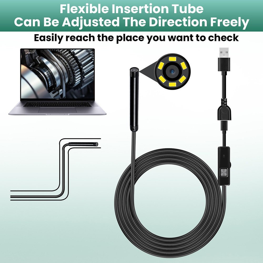 HD Inspection Android Endoscope Camera with 6 LED USB-C Flexible Snake Camera 2M